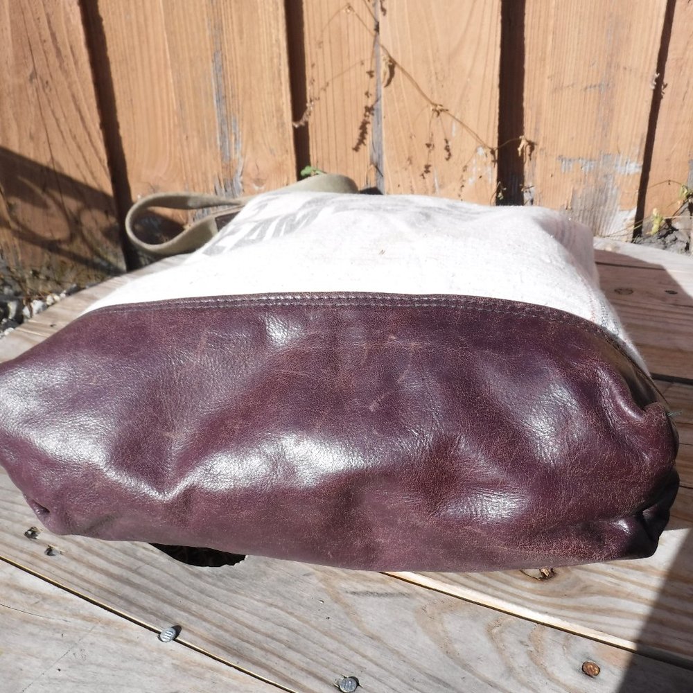 Crossbodyleather Extra Large Leather/Cotton Tote Made in USA - Picture 8 of 12